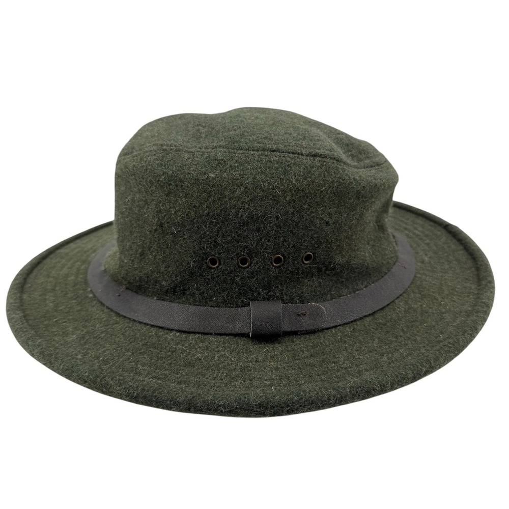 Filson 100% Wool Packer Hat Mens Medium Green Leather Band XXL Made in USA